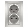 Эра Розетка 2х2P, 16А-250В, IP20, СУ, Plano, алюминий (10/100/1500) Б0030066