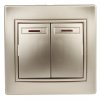 Эра Выключатель двойной с подсветкой, 10А-250В, IP20, СУ, Plano, шампань (10/200/2400) Б0030047