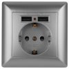 Эра Розетка P+E Schuko со шторками, 16А-250В + 2хUSB, СУ, Solo, алюминий Б0043405