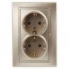 Эра Розетка Intro Plano  с заземлением двойная 2X2P+E Schuko, 16А-250В, IP20, СУ, шампань 1-205-04