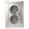 Эра Розетка Intro Plano  с заземлением двойная 2X2P+E Schuko, 16А-250В, IP20, СУ, алюминий 1-205-03