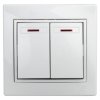 Эра Выключатель двойной с подсветкой, 10А-250В, IP20, СУ, Plano, белый (10/200/2400) Б0027603