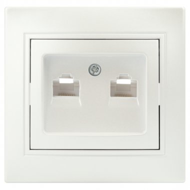 Фотография товара 'Эра Розетка Intro Plano 1-304-06 информационная двойная 2xRJ45, IP20, СУ, перламутр Б0053988'