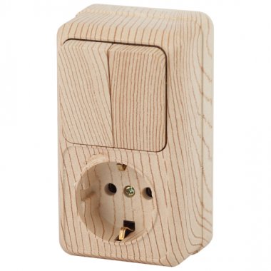 Фотография товара 'Эра Блок розетка с выключателем Intro Quadro 2-706-11 двойным вертикальный 10(16)А-250В, IP20, ОУ, сосна Б0053897'