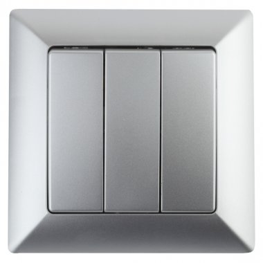 Фотография товара 'Эра Выключатель тройной, 10А-250В, СУ, Solo, алюминий Б0043300'