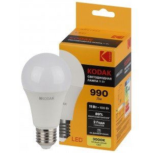 Фотография товара 'Эра Лампочка светодиодная Kodak LED KODAK A60-11W-830-E27 E27 / Е27 11Вт груша Б0057605'