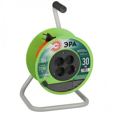 Фотография товара 'Эра Удлинитель силовой RP-4-2x1.0-30m на пластиковой катушке без заземления 4 розетки 30м ПВС 2х1мм2 Б0059782'