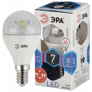Фотография товара 'Эра Лампочка светодиодная STD LED P45-7W-840-E14 Clear E14 / E14 7Вт шар Б0020552'