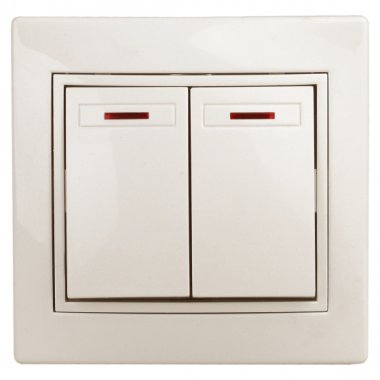 Фотография товара 'Эра Выключатель двойной с подсветкой, 10А-250В, IP20, СУ, Plano, Б0027604'