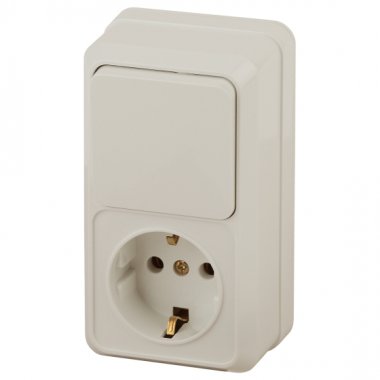 Фотография товара 'Эра Блок розетка с выключателем Intro Quadro 2-705-02 вертикальный 10(16)А-250В, IP20, ОУ, слоновая кость Б0053884'