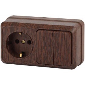 Фотография товара 'Эра Блок розетка+выкл. двойной гориз. 10(16)А-250В, IP20, ОУ, Quadro, венге Б0036155'