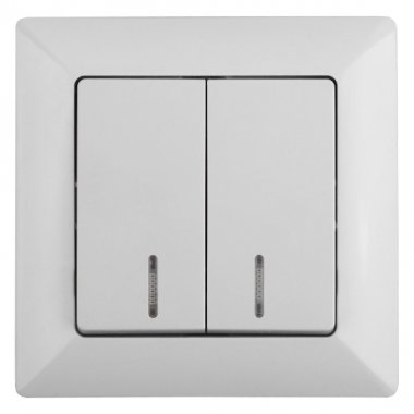 Фотография товара 'Эра Выключатель Intro Solo 4-105-01 двухклавишный с подсветкой, 10А-250В, IP20, СУ, белый Б0053593'