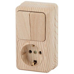 Фотография товара 'Эра Блок розетка+выкл. двойной верт. 10(16)А-250В, IP20, ОУ, Quadro, сосна Б0036172'