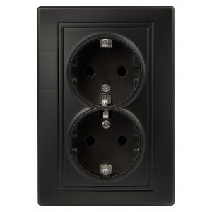Фотография товара 'Эра Розетка 2X2P+E Schuko, 16А-250В, IP20, СУ, Plano, антрацит (10/100/1200) Б0044570'