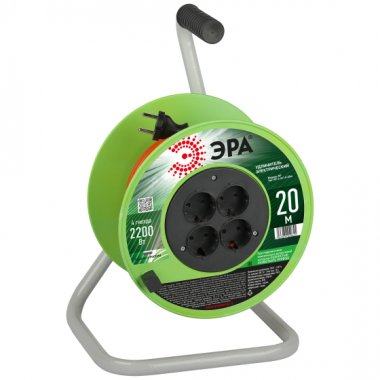Фотография товара 'Эра Удлинитель силовой RP-4-2x1.0-20m на пластиковой катушке без заземления 4 розетки 20м ПВС 2х1мм2 Б0059781'