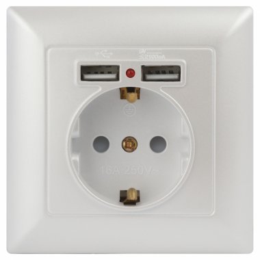 Фотография товара 'Эра Розетка Intro Solo 4-410-06 с заземлением P+E Schuko со шторками, 16А-250В + 2хUSB, IP20, СУ, перламутр Б0053718'