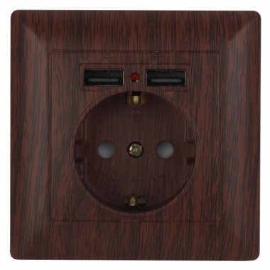 Фотография товара 'Эра Розетка P+E Schuko со шторками, 16А-250В + 2хUSB, СУ, Solo, венге Б0043408'