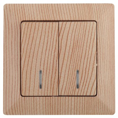 Фотография товара 'Эра Выключатель двойной с подсветкой, 10А-250В, СУ, Solo, сосна Б0043297'