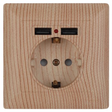 Фотография товара 'Эра Розетка P+E Schuko со шторками, 16А-250В + 2хUSB, СУ, Solo, сосна Б0043409'