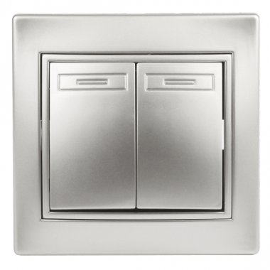 Фотография товара 'Эра Выключатель Intro Plano 1-104-03 двухклавишный, 10А-250В, IP20, СУ, Plano, алюминий Б0053762'