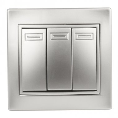 Фотография товара 'Эра Выключатель тройной, 10А-250В, IP20, СУ, Plano, алюминий (10/200/2400) Б0030050'