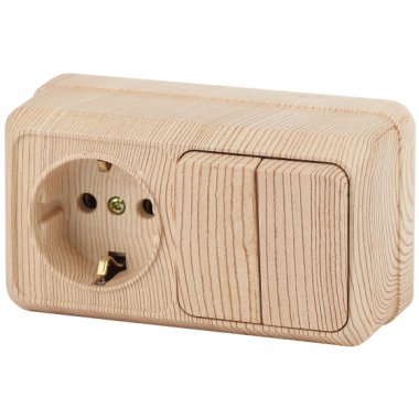 Фотография товара 'Эра Блок розетка с выключателем Intro Quadro 2-702-11 двойным горизонтальный 10(16)А-250В, IP20, ОУ, сосна Б0053880'