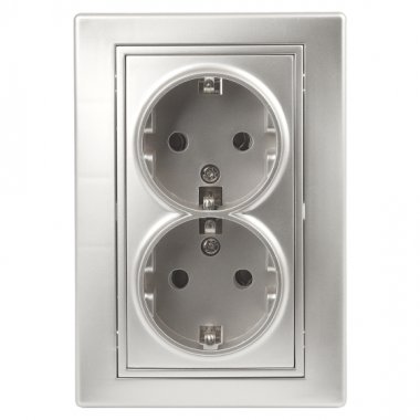 Фотография товара 'Эра Розетка 2X2P+E Schuko, 16А-250В, IP20, СУ, Plano, алюминий (10/100/1200) Б0030070'