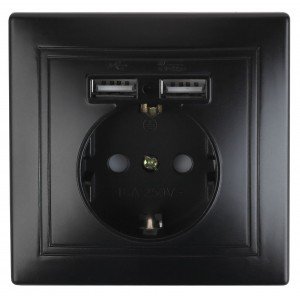Фотография товара 'Эра Розетка+USB, IP20, СУ, Plano, антрацит (10/100/3000) Б0044578'