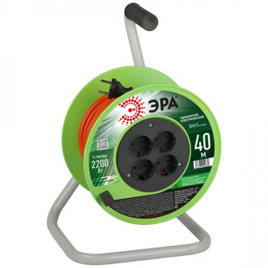 Фотография товара 'Эра Удлинитель силовой RP-4-2x1.0-40m на пластиковой катушке без заземления 4 розетки 40м ПВС 2х1мм2 Б0059783'
