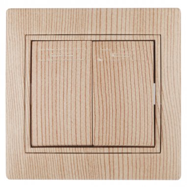 Фотография товара 'Эра Выключатель двойной, 10А-250В, IP20, СУ, Plano, сосна (10/200/2000) Б0030045'