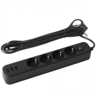 Фотография товара 'Эра Сетевой фильтр USF-4es-1,5m-3xUSBA-B с базовой защитой с заземлением с выключателем 4 розетки+3xUSBA 3,1A 1,5м 10А Б0059568'