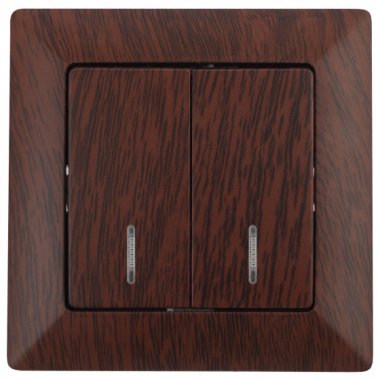 Фотография товара 'Эра Выключатель Intro Solo 4-105-10 двухклавишный с подсветкой, 10А-250В, IP20, СУ, венге Б0053599'