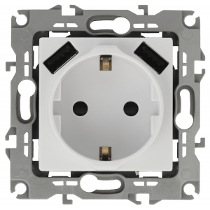 Фотография товара 'Эра Розетка 2P+E 16A-250В, штор. с 2xUSB 5В-3А Б0047867'