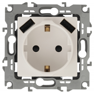 Фотография товара 'Эра Розетка 2P+E 16A-250В, штор. с 2xUSB 5В-3А Б0047868'