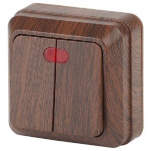 Фотография товара 'Эра Выключатель двойной с подсветкой, 10А-250В, IP20, ОУ, Quadro, венге Б0030122'