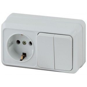 Фотография товара 'Эра Блок розетка+выкл. двойной гориз. 10(16)А-250В, IP20, ОУ, Quadro, белый Б0036153'