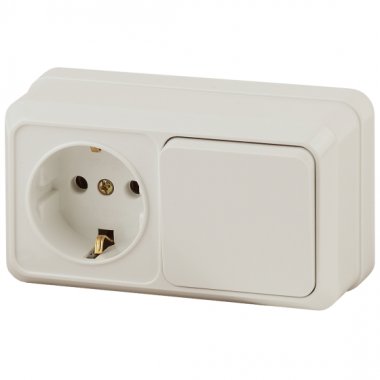 Фотография товара 'Эра Блок розетка с выключателем Intro Quadro 2-701-02 горизонтальный 10(16)А-250В, IP20, ОУ, слоновая кость Б0053866'