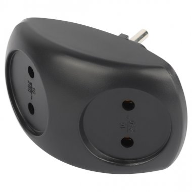 Фотография товара 'Эра Разветвитель электрический SPx-2-B на 2 розетки без заземления 10А черный Б0059720'