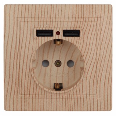 Фотография товара 'Эра Розетка+USB, IP20, СУ,Plano, сосна (10/100/2500) Б0043252'