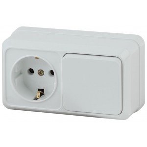 Фотография товара 'Эра Блок розетка+выкл. гориз. 10(16)А-250В, IP20, ОУ, Quadro, белый Б0036149'