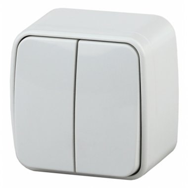 Фотография товара 'Эра Выключатель двойной, 10А-250В, IP20, ОУ, Polo, белый (18/360/4320) Б0036095'