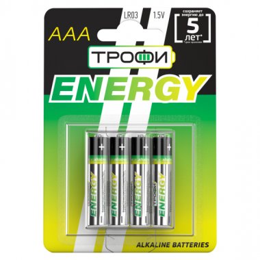 Фотография товара 'Эра Батарейки Трофи LR03-4BL ENERGY Alkaline Б0017044'