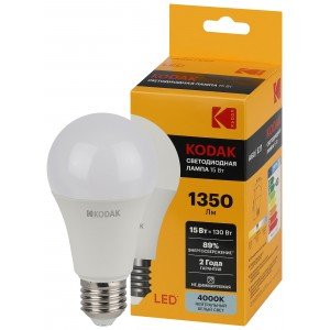 Фотография товара 'Эра Лампочка светодиодная Kodak LED KODAK A60-15W-840-E27 E27 / Е27 15Вт груша Б0057609'