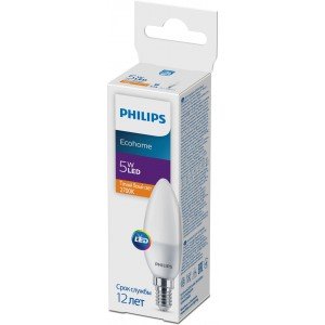 Фотография товара 'Эра Лампочка светодиодная Philips Ecohome LED B35 5Вт 2700К Е14/E14 свеча Б0054028'