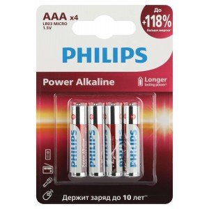 Фотография товара 'Эра Батарейки Philips LR03P4B/51 ААА алкалиновые 1,5v Б0062736'
