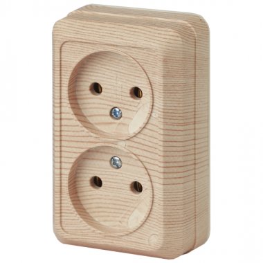 Фотография товара 'Эра Розетка Intro Quadro 2-203-11 двойная без заземления 2х2P, 16А-250В, IP20, ОУ, сосна Б0053798'