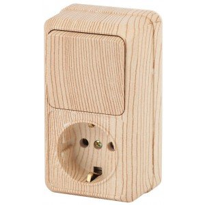 Фотография товара 'Эра Блок розетка+выкл. верт. 10(16)А-250В, IP20, ОУ, Quadro, сосна Б0036168'