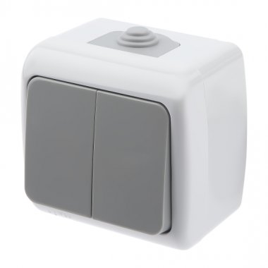 Фотография товара 'Эра Выключатель Intro Atlantic 5-104-03 двойной, 10А-250В, IP54, открытой установки, серый Б0050943'