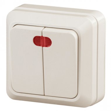 Фотография товара 'Эра Выключатель Intro Quadro 2-105-02 двухклавишный с подсветкой, 10А-250В, IP20, ОУ, слоновая кость Б0053768'