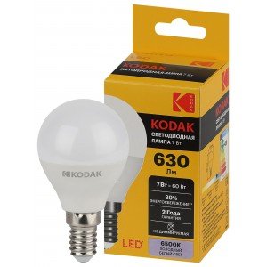 Фотография товара 'Эра Лампочка светодиодная Kodak LED KODAK P45-7W-865-E14 E14 / Е14 7Вт шар Б0057613'